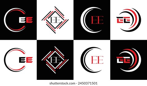 EE logo. E E design. White EE letter. EE, E E letter logo design. Initial letter EE linked circle uppercase monogram logo.