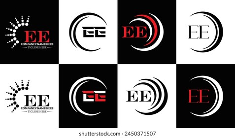 EE logo. E E design. White EE letter. EE, E E letter logo design. Initial letter EE linked circle uppercase monogram logo.