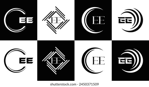 EE logo. E E design. White EE letter. EE, E E letter logo design. Initial letter EE linked circle uppercase monogram logo.