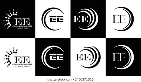 EE logo. E E design. White EE letter. EE, E E letter logo design. Initial letter EE linked circle uppercase monogram logo.