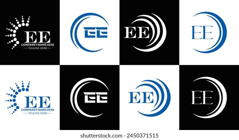 EE logo. E E design. White EE letter. EE, E E letter logo design. Initial letter EE linked circle uppercase monogram logo.