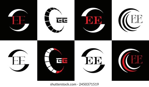 EE logo. E E design. White EE letter. EE, E E letter logo design. Initial letter EE linked circle uppercase monogram logo.