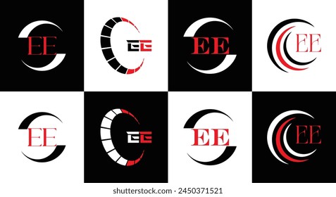 EE logo. E E design. White EE letter. EE, E E letter logo design. Initial letter EE linked circle uppercase monogram logo.