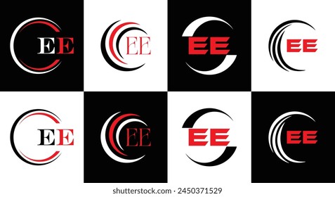 EE logo. E E design. White EE letter. EE, E E letter logo design. Initial letter EE linked circle uppercase monogram logo.