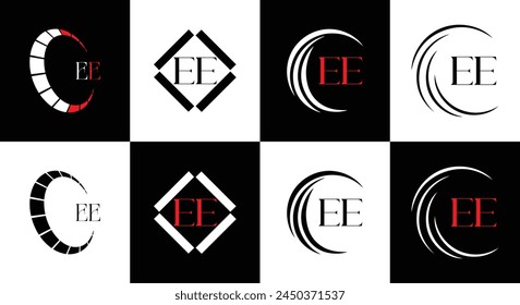 EE logo. E E design. White EE letter. EE, E E letter logo design. Initial letter EE linked circle uppercase monogram logo.