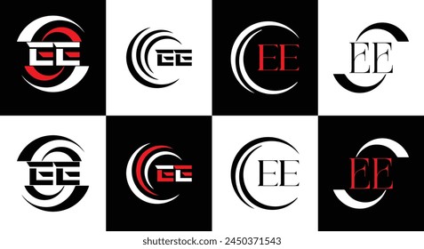 EE logo. E E design. White EE letter. EE, E E letter logo design. Initial letter EE linked circle uppercase monogram logo.