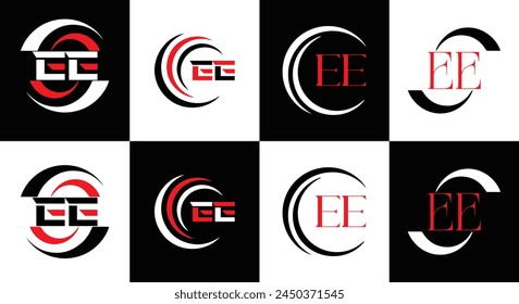 EE logo. E E design. White EE letter. EE, E E letter logo design. Initial letter EE linked circle uppercase monogram logo.