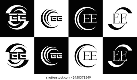 EE logo. E E design. White EE letter. EE, E E letter logo design. Initial letter EE linked circle uppercase monogram logo.