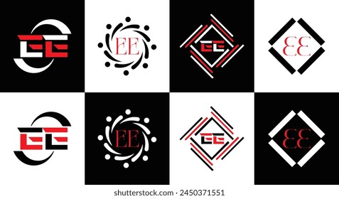 EE logo. E E design. White EE letter. EE, E E letter logo design. Initial letter EE linked circle uppercase monogram logo.