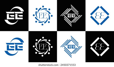 EE logo. E E design. White EE letter. EE, E E letter logo design. Initial letter EE linked circle uppercase monogram logo.