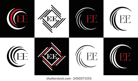 EE logo. E E design. White EE letter. EE, E E letter logo design. Initial letter EE linked circle uppercase monogram logo.