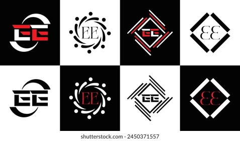 EE logo. E E design. White EE letter. EE, E E letter logo design. Initial letter EE linked circle uppercase monogram logo.