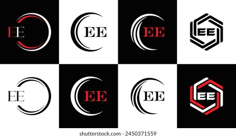 EE logo. E E design. White EE letter. EE, E E letter logo design. Initial letter EE linked circle uppercase monogram logo.