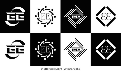 EE logo. E E design. White EE letter. EE, E E letter logo design. Initial letter EE linked circle uppercase monogram logo.