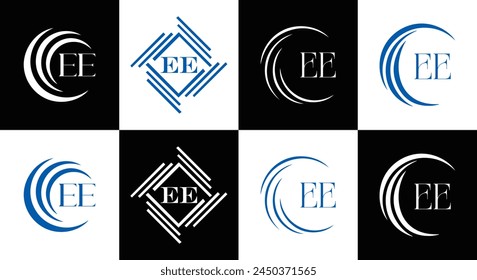 EE logo. E E design. White EE letter. EE, E E letter logo design. Initial letter EE linked circle uppercase monogram logo.