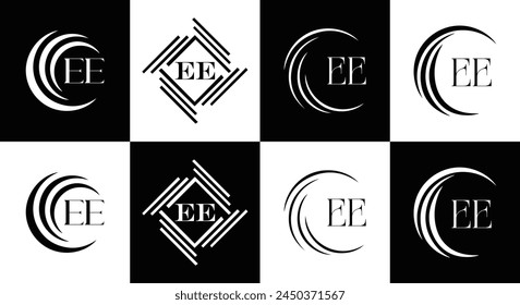 EE logo. E E design. White EE letter. EE, E E letter logo design. Initial letter EE linked circle uppercase monogram logo.