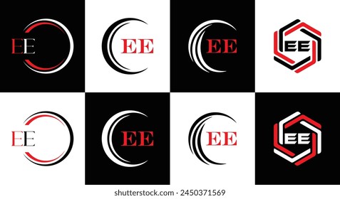 EE logo. E E design. White EE letter. EE, E E letter logo design. Initial letter EE linked circle uppercase monogram logo.