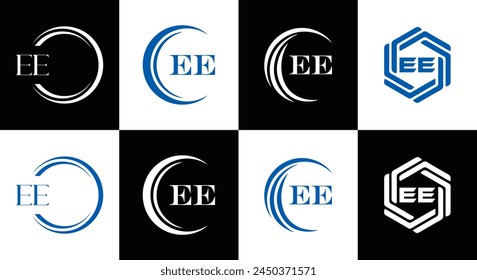 EE logo. E E design. White EE letter. EE, E E letter logo design. Initial letter EE linked circle uppercase monogram logo.