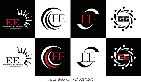 EE logo. E E design. White EE letter. EE, E E letter logo design. Initial letter EE linked circle uppercase monogram logo.