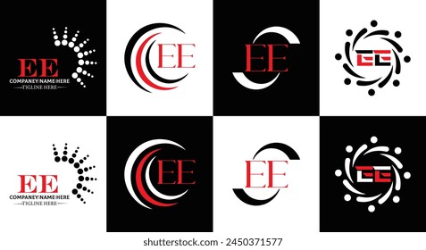 EE logo. E E design. White EE letter. EE, E E letter logo design. Initial letter EE linked circle uppercase monogram logo.