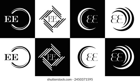 EE logo. E E design. White EE letter. EE, E E letter logo design. Initial letter EE linked circle uppercase monogram logo.