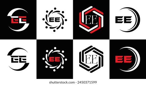 EE logo. E E design. White EE letter. EE, E E letter logo design. Initial letter EE linked circle uppercase monogram logo.