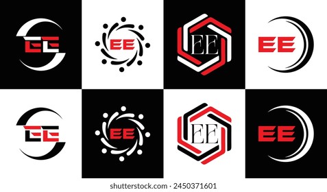 EE logo. E E design. White EE letter. EE, E E letter logo design. Initial letter EE linked circle uppercase monogram logo.