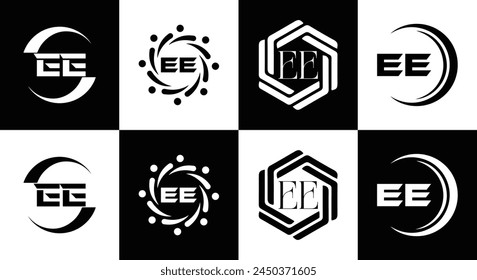 EE logo. E E design. White EE letter. EE, E E letter logo design. Initial letter EE linked circle uppercase monogram logo.