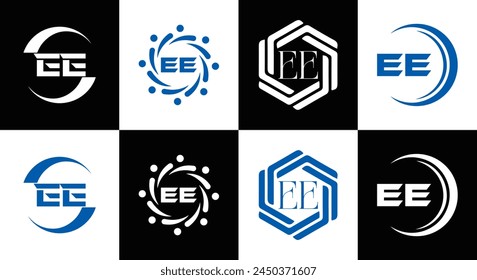 EE logo. E E design. White EE letter. EE, E E letter logo design. Initial letter EE linked circle uppercase monogram logo.