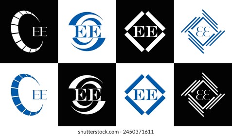 EE logo. E E design. White EE letter. EE, E E letter logo design. Initial letter EE linked circle uppercase monogram logo.