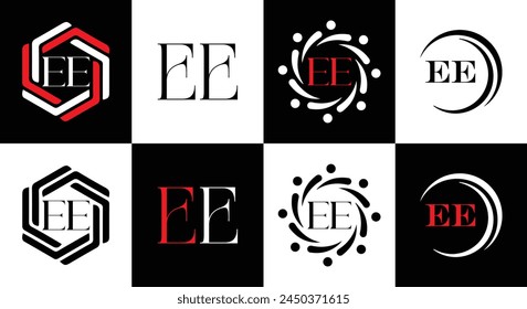 EE logo. E E design. White EE letter. EE, E E letter logo design. Initial letter EE linked circle uppercase monogram logo.