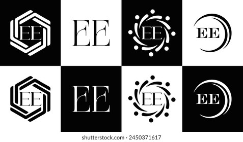 EE logo. E E design. White EE letter. EE, E E letter logo design. Initial letter EE linked circle uppercase monogram logo.