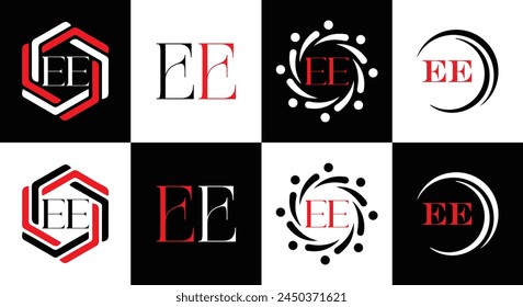 EE logo. E E design. White EE letter. EE, E E letter logo design. Initial letter EE linked circle uppercase monogram logo.