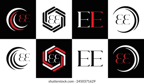 EE logo. E E design. White EE letter. EE, E E letter logo design. Initial letter EE linked circle uppercase monogram logo.