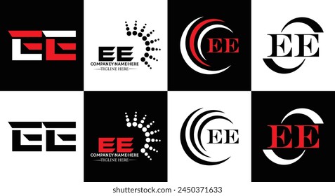 EE logo. E E design. White EE letter. EE, E E letter logo design. Initial letter EE linked circle uppercase monogram logo.