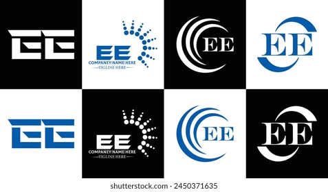 EE logo. E E design. White EE letter. EE, E E letter logo design. Initial letter EE linked circle uppercase monogram logo.