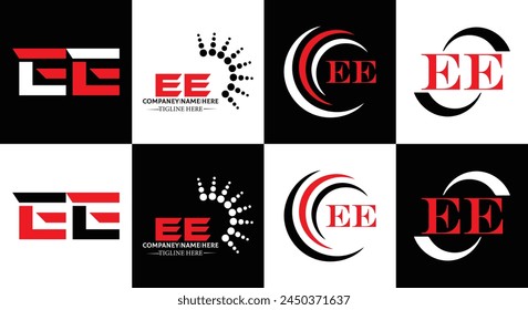 EE logo. E E design. White EE letter. EE, E E letter logo design. Initial letter EE linked circle uppercase monogram logo.