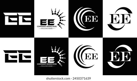 EE logo. E E design. White EE letter. EE, E E letter logo design. Initial letter EE linked circle uppercase monogram logo.