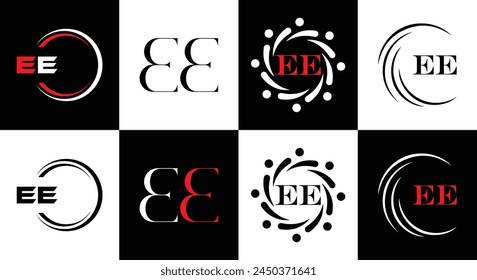 EE logo. E E design. White EE letter. EE, E E letter logo design. Initial letter EE linked circle uppercase monogram logo.