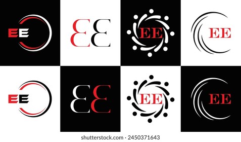 EE logo. E E design. White EE letter. EE, E E letter logo design. Initial letter EE linked circle uppercase monogram logo.