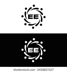 EE logo. E E design. White EE letter. EE, E E letter logo design. Initial letter EE linked circle uppercase monogram logo.