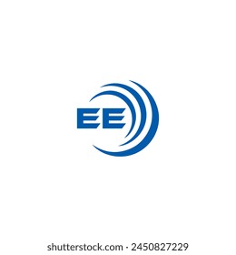 EE logo. E E design. White EE letter. EE, E E letter logo design. Initial letter EE linked circle uppercase monogram logo.