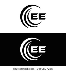 EE logo. E E design. White EE letter. EE, E E letter logo design. Initial letter EE linked circle uppercase monogram logo.