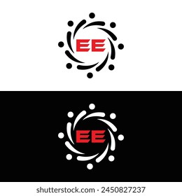 EE logo. E E design. White EE letter. EE, E E letter logo design. Initial letter EE linked circle uppercase monogram logo.