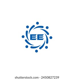 EE logo. E E design. White EE letter. EE, E E letter logo design. Initial letter EE linked circle uppercase monogram logo.