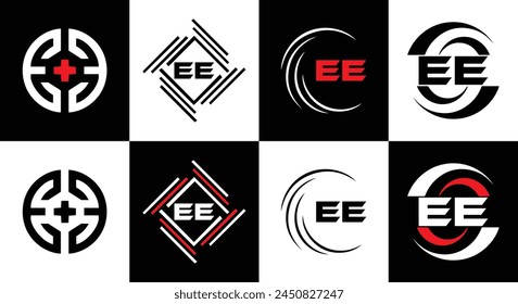 EE logo. E E design. White EE letter. EE, E E letter logo design. Initial letter EE linked circle uppercase monogram logo.