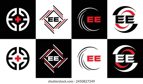 EE logo. E E design. White EE letter. EE, E E letter logo design. Initial letter EE linked circle uppercase monogram logo.