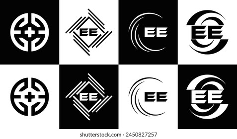 EE logo. E E design. White EE letter. EE, E E letter logo design. Initial letter EE linked circle uppercase monogram logo.