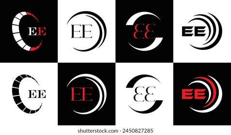 EE logo. E E design. White EE letter. EE, E E letter logo design. Initial letter EE linked circle uppercase monogram logo.