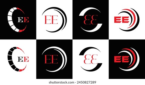 EE logo. E E design. White EE letter. EE, E E letter logo design. Initial letter EE linked circle uppercase monogram logo.